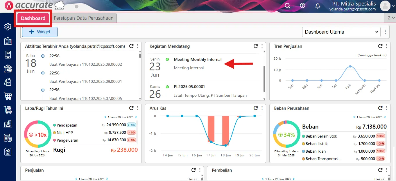 baca kalender Accurate Online